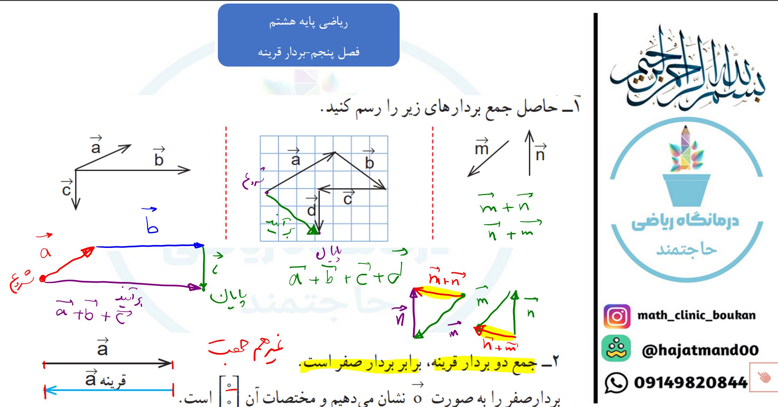 ریاضی پایه هشتم-فصل پنجم -بردار قرینه
