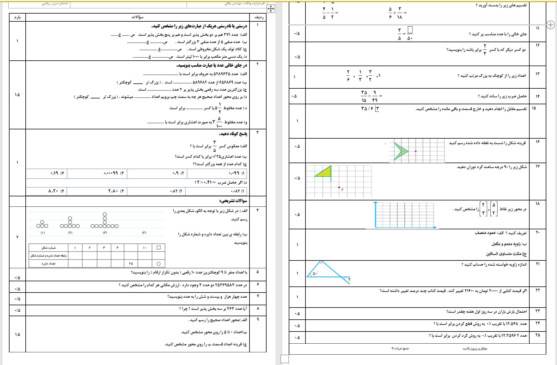آزمون آغازین پایه هفتم با فرمت word