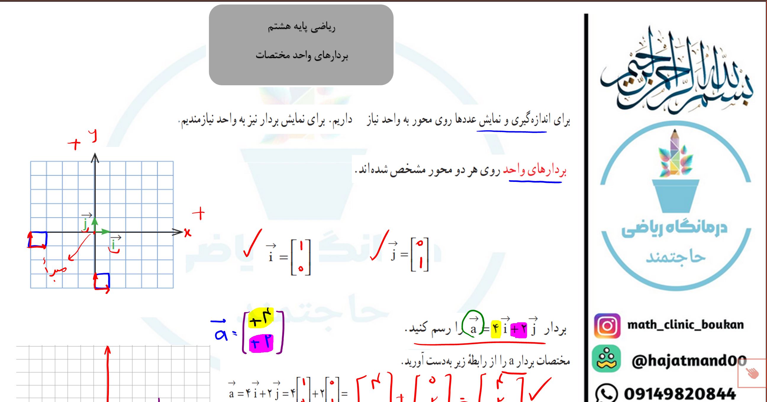 ریاضی پایه هشتم-فصل پنجم-بردارهای واحد مختصات