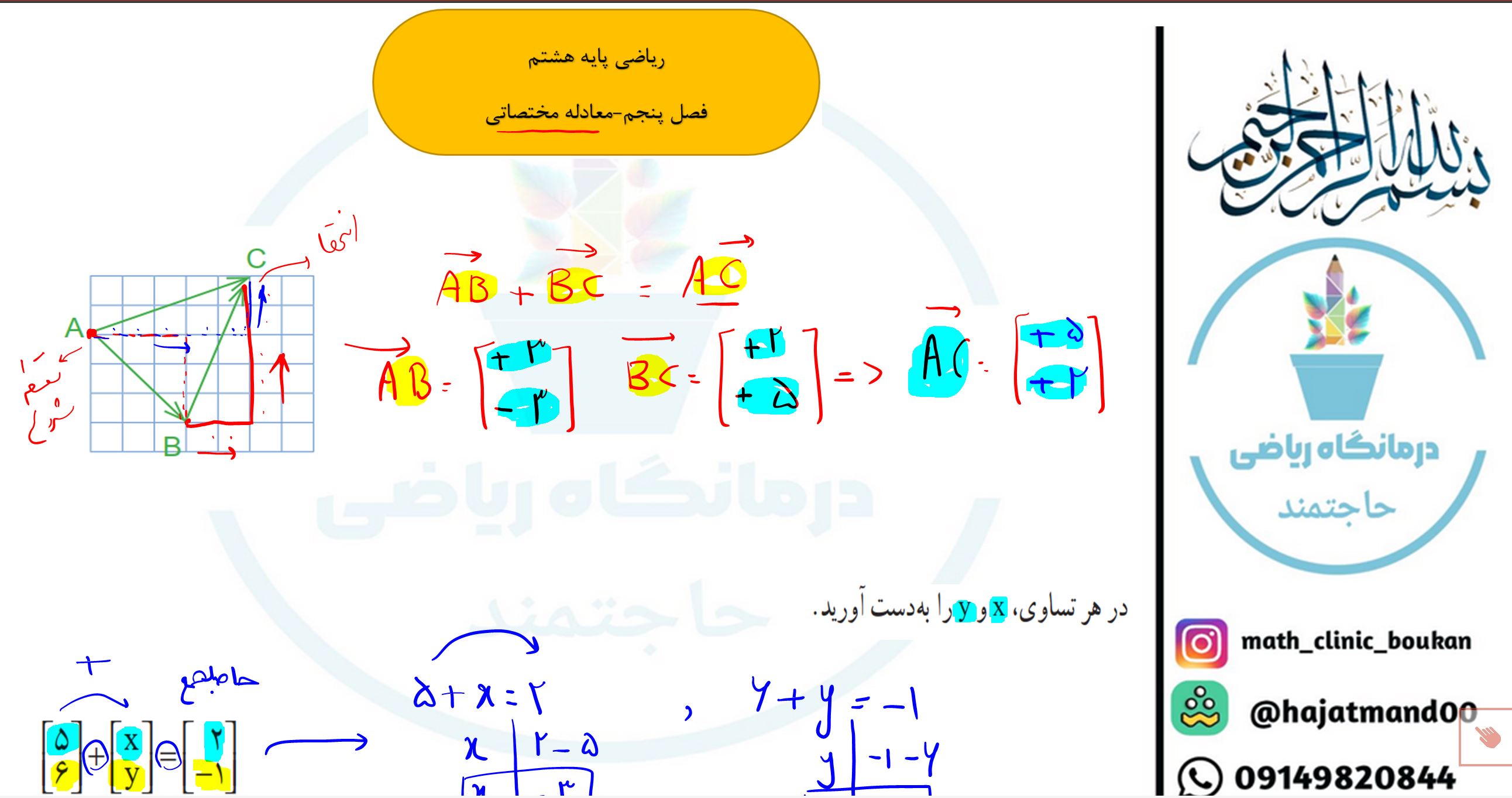 ریاضی پایه هشتم-فصل پنجم-معادله مختصاتی