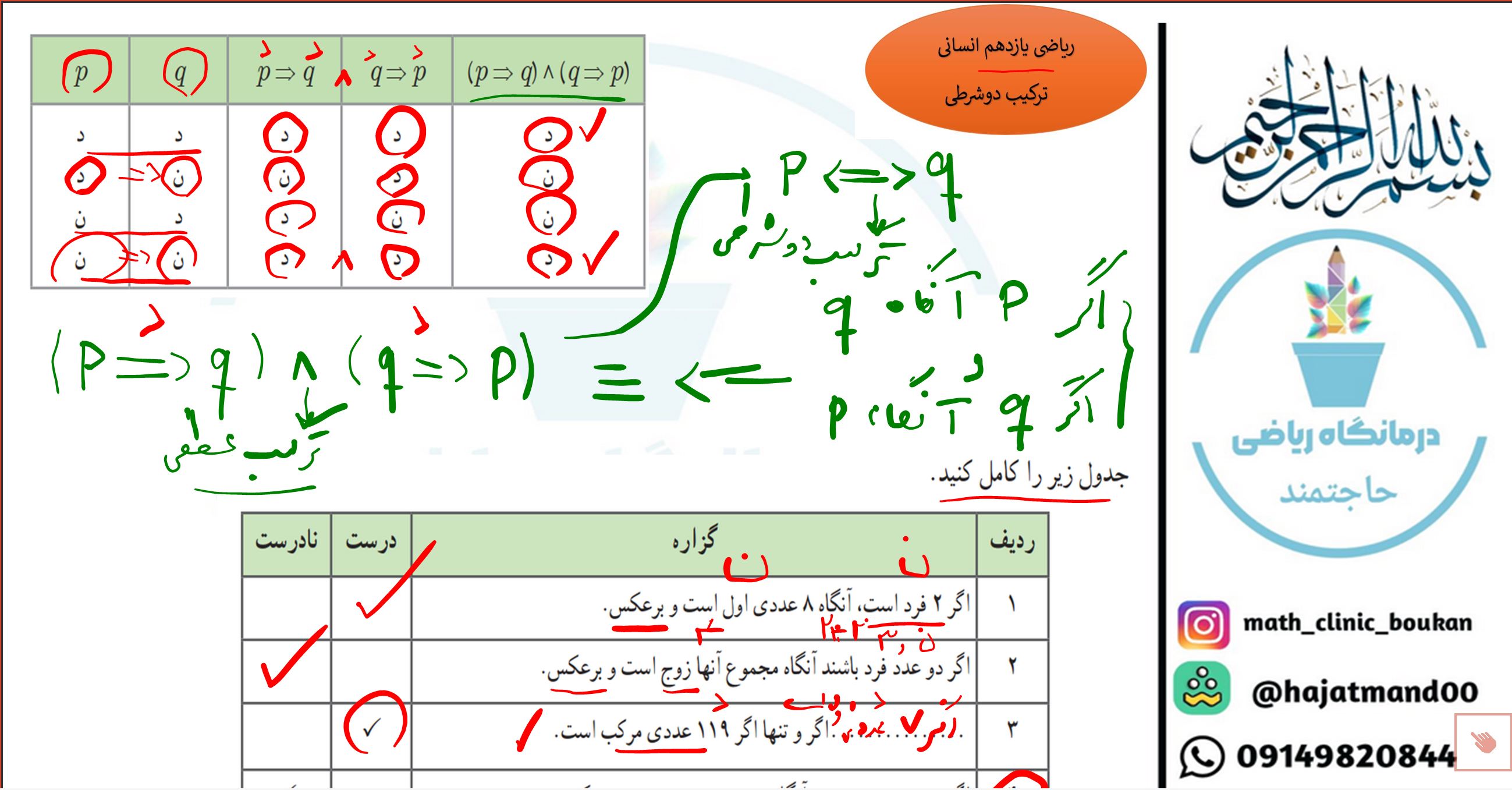 ترکیب دوشرطی- ریاضی یازدهم انسانی