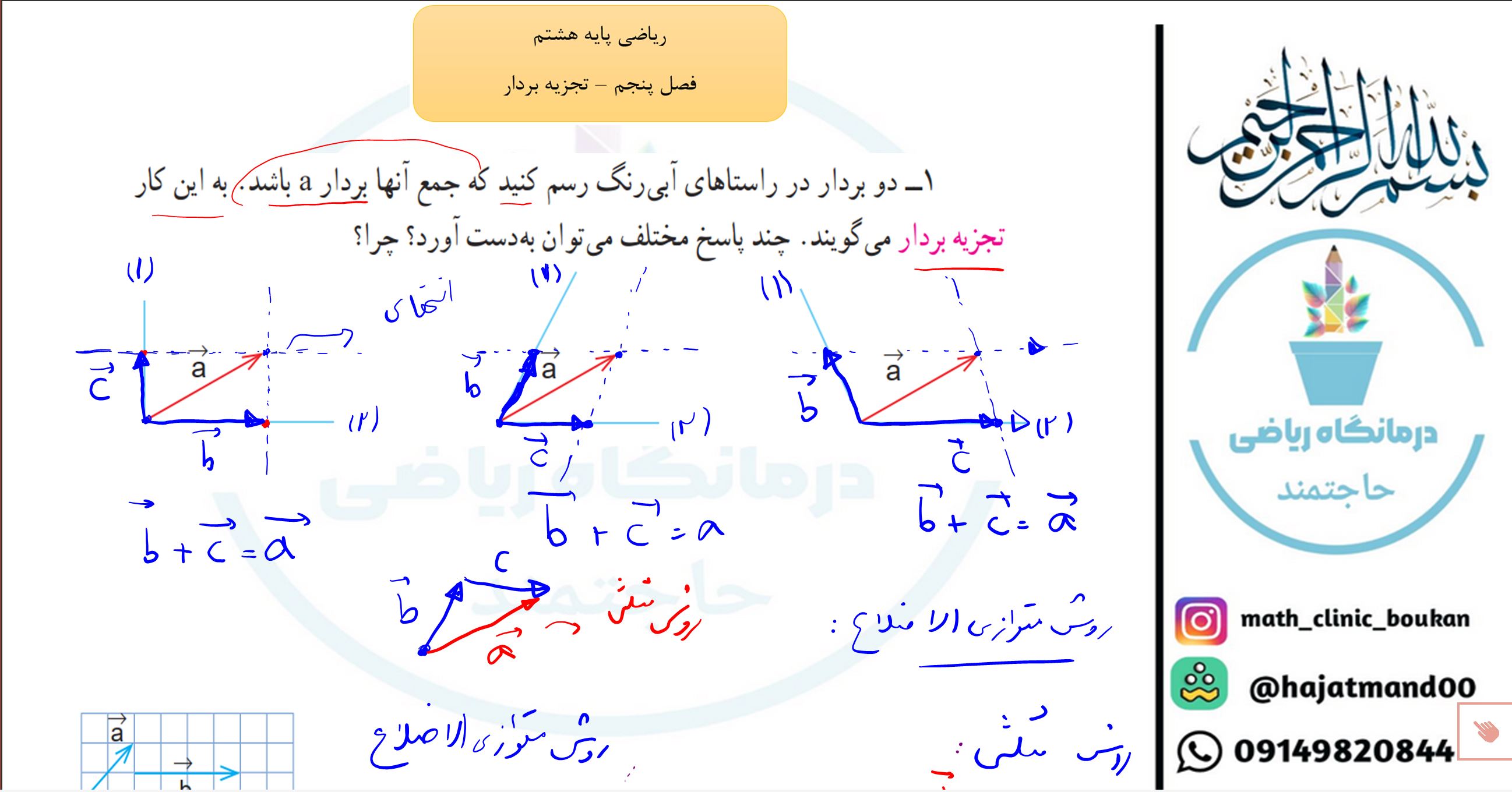 ریاضی پایه هشتم-فصل پنجم-تجزیه بردار